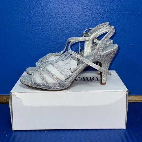 Size 8.5- Women’s DREAM PAIRS Amore Silver Bling Open Toe Stilettos NEW - Picture 4 of 8